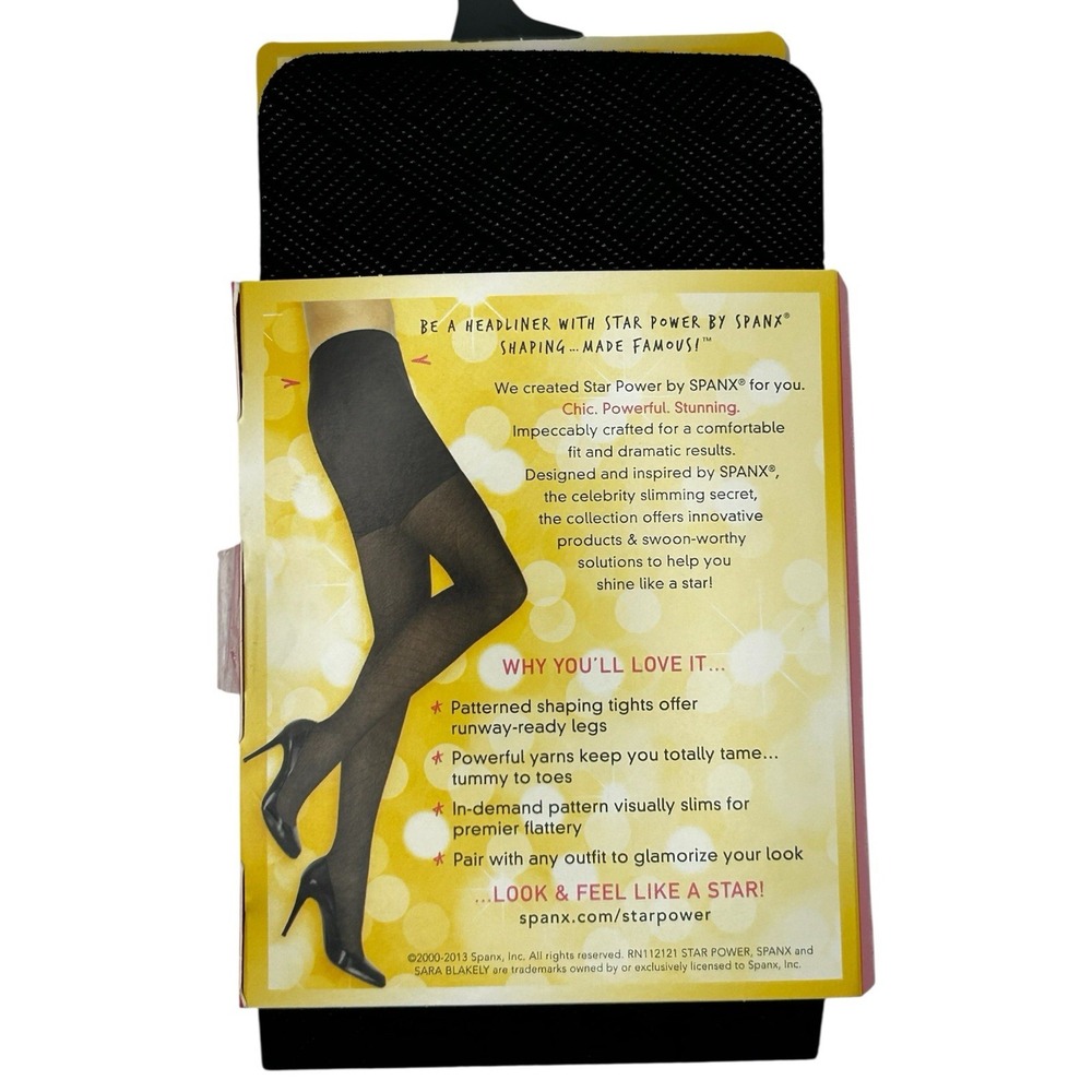 Star Power By Spanx Size B Center-Stage Black Two-Way Diagonal Shaping Tights - Picture 2 of 3